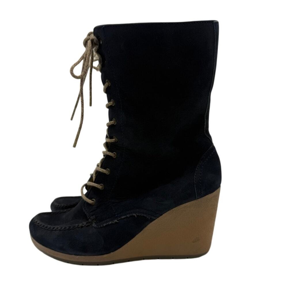 Julio de Mucha Navy Nubuck Lace-Up Wedge Boots Side Zip EU36 US5.5–6 - Picture 4 of 15